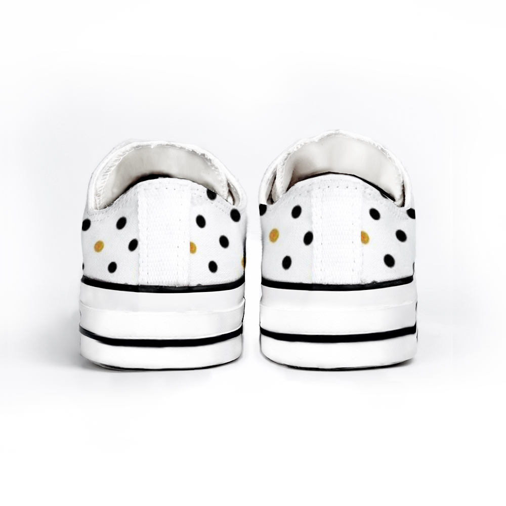 Unisex Low Top Canvas Shoes Blk and Gold Polka Dots