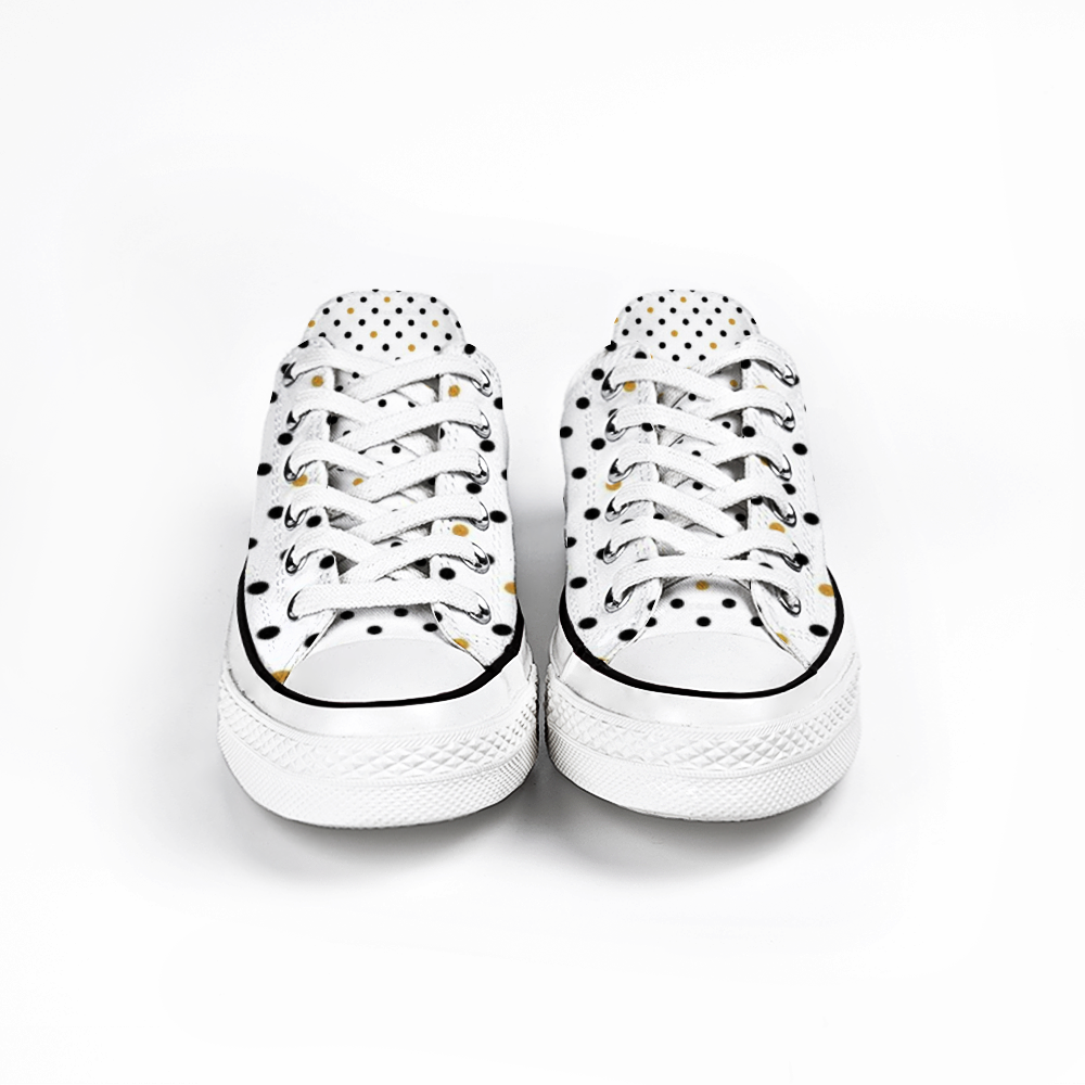 Unisex Low Top Canvas Shoes Blk and Gold Polka Dots