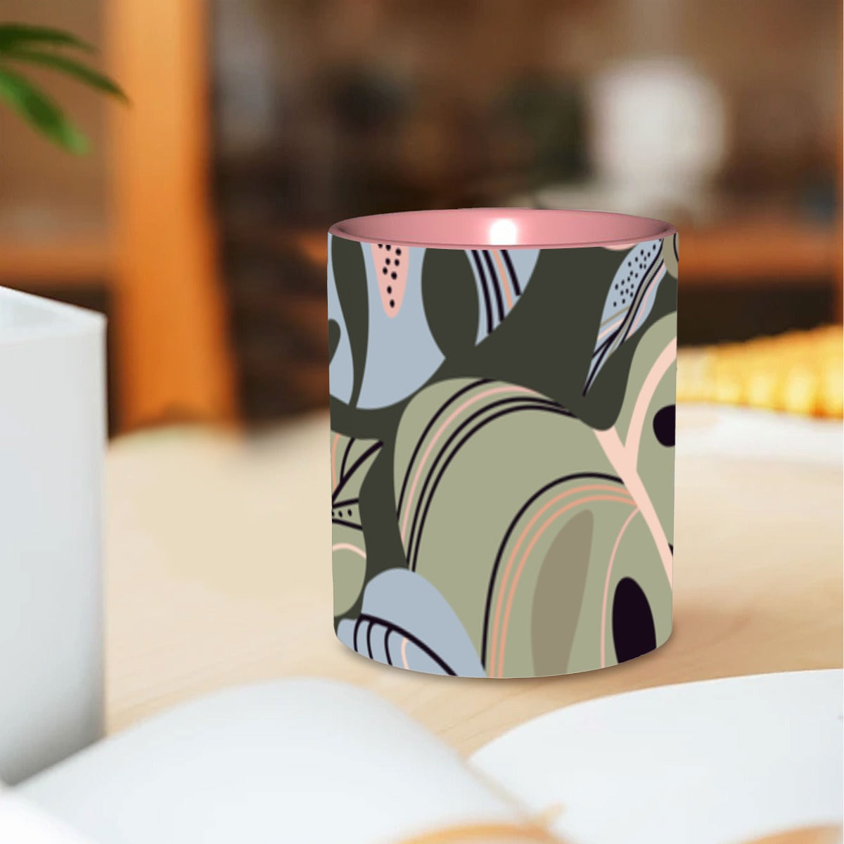 Pink and Green Leaf Coffee Mug 11 oz Free Shipping
