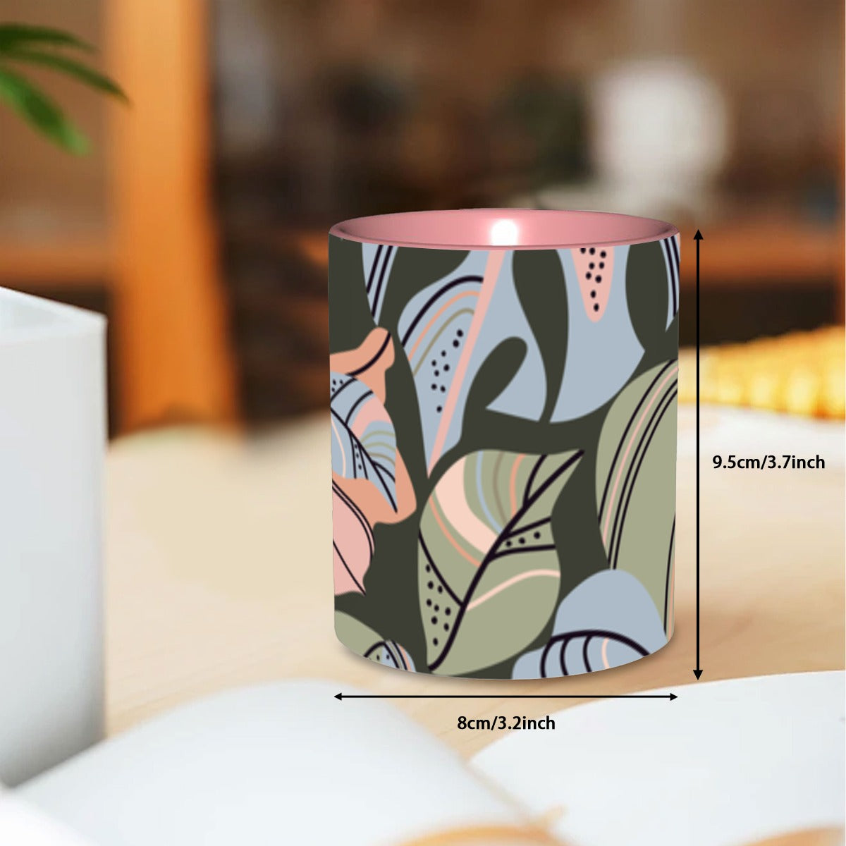 Pink and Green Leaf Coffee Mug 11 oz Free Shipping