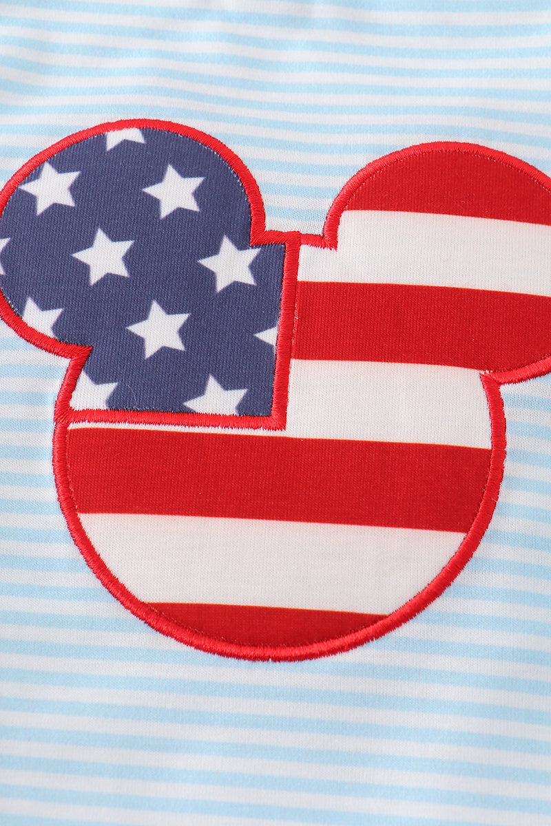 Stripe patriotic flag character applique boy bubble