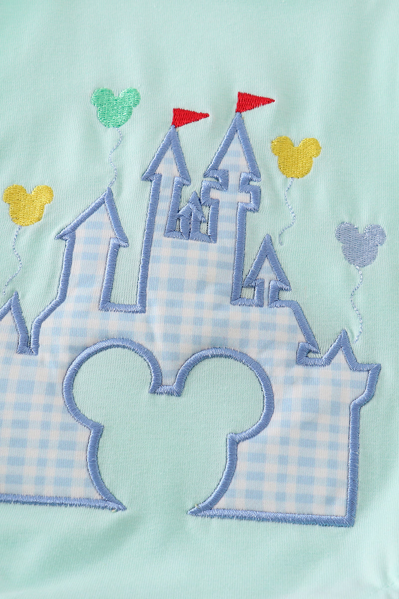 Green castle applique boy bubble