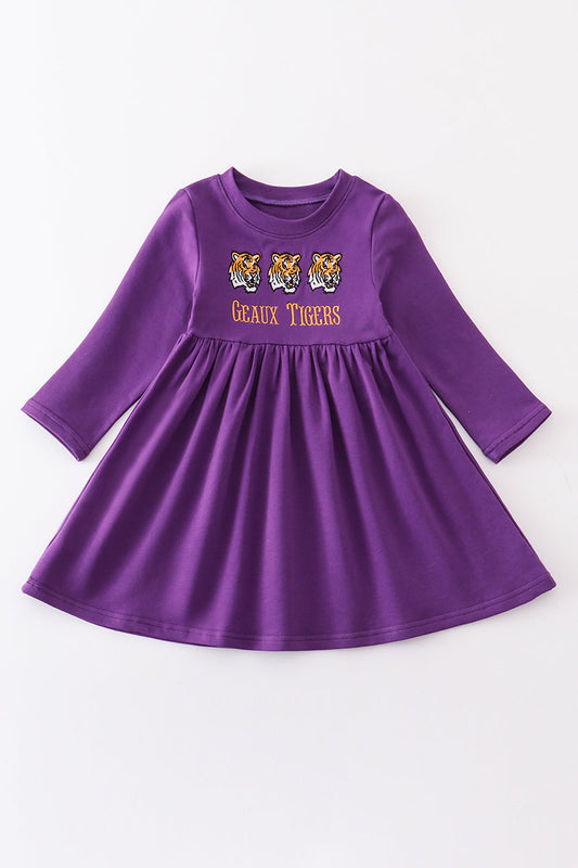 Purple tiger embroidery terry dress