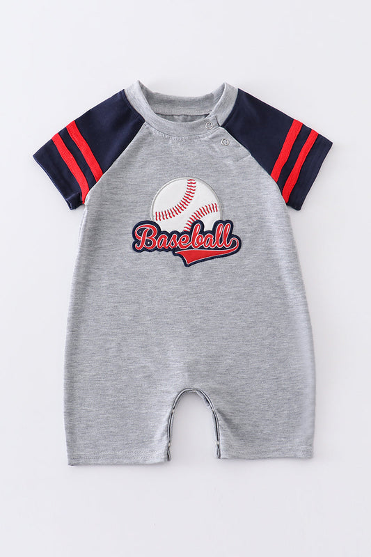 Grey baseball applique boy romper