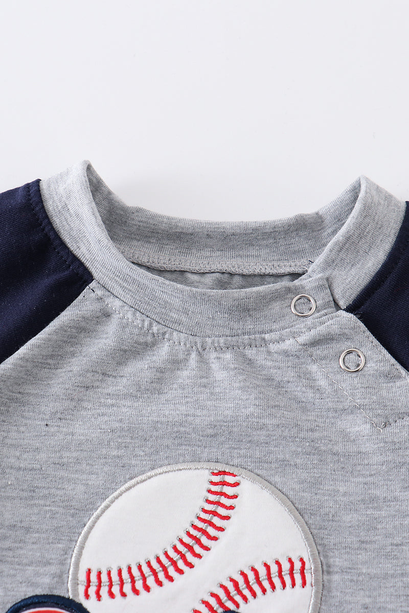 Grey baseball applique boy romper