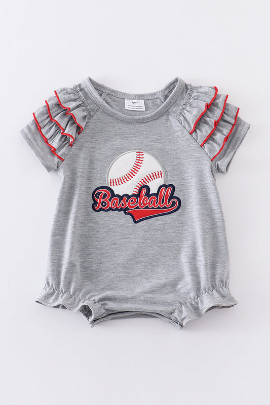 Grey baseball applique ruffle girl bubble