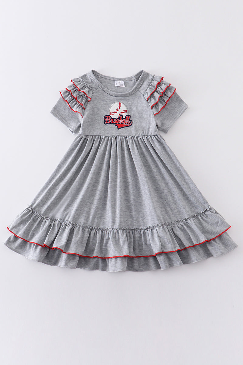 Grey baseball applique ruffle dress (toddler/girls)