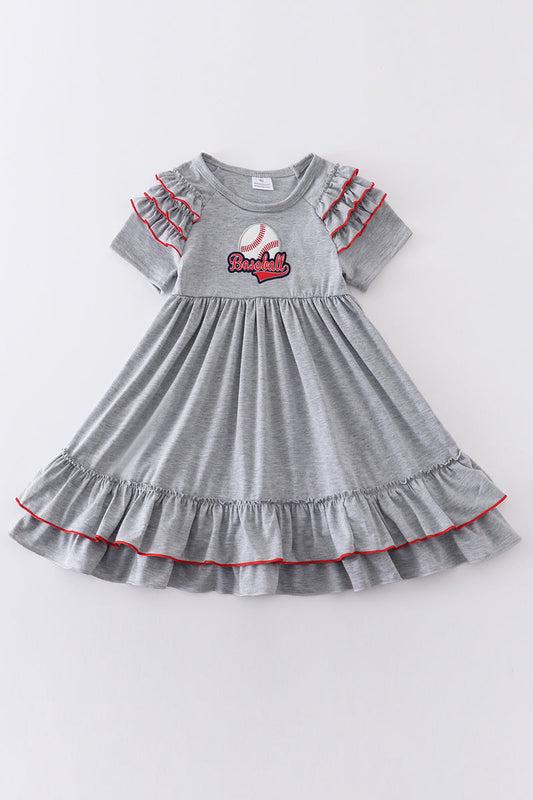 Grey baseball applique ruffle dress (toddler/girls)