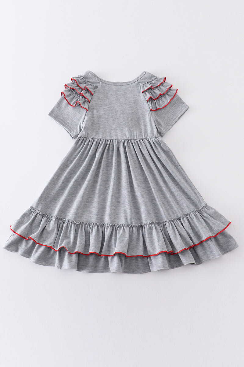 Grey baseball applique ruffle dress (toddler/girls)