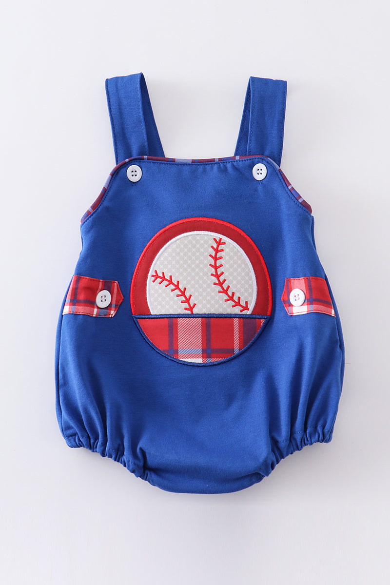 Blue baseball applique boy bubble