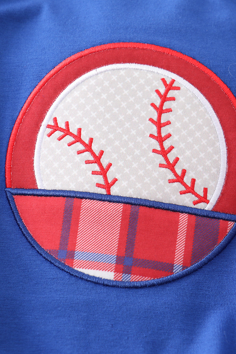 Blue baseball applique boy bubble