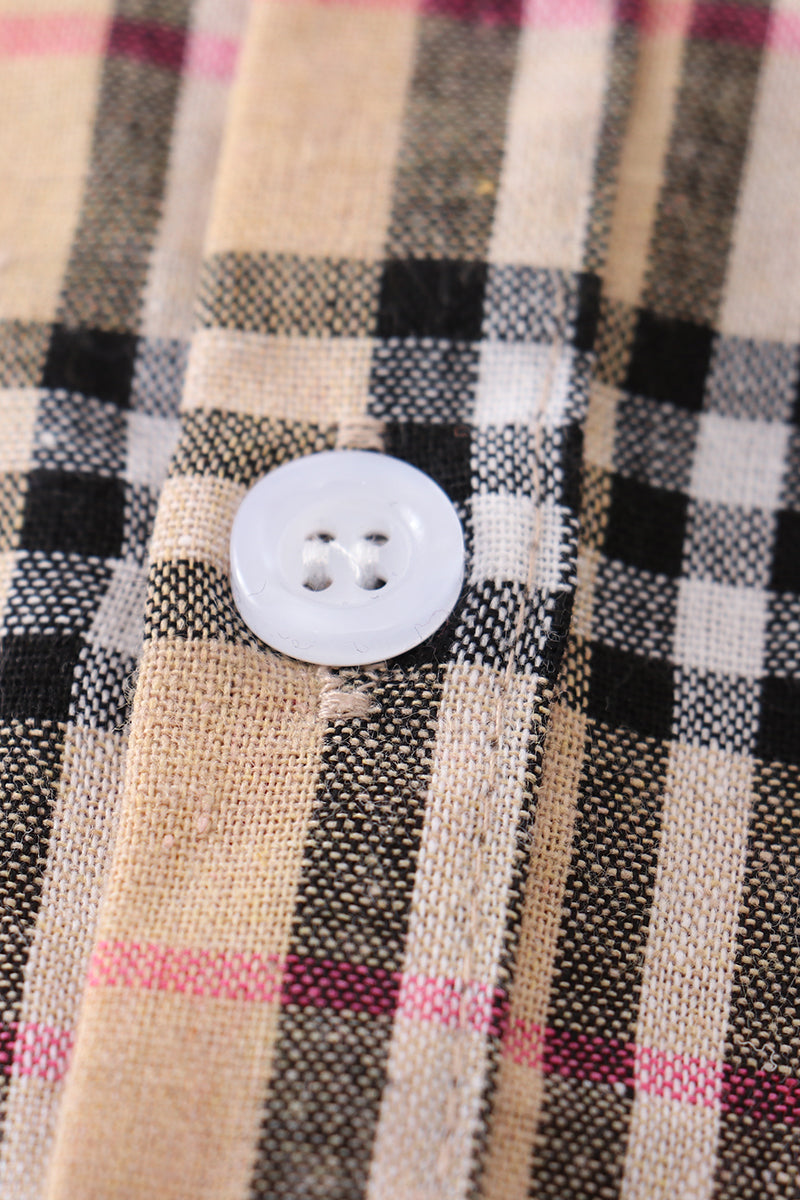 Brown plaid button down boy shirt