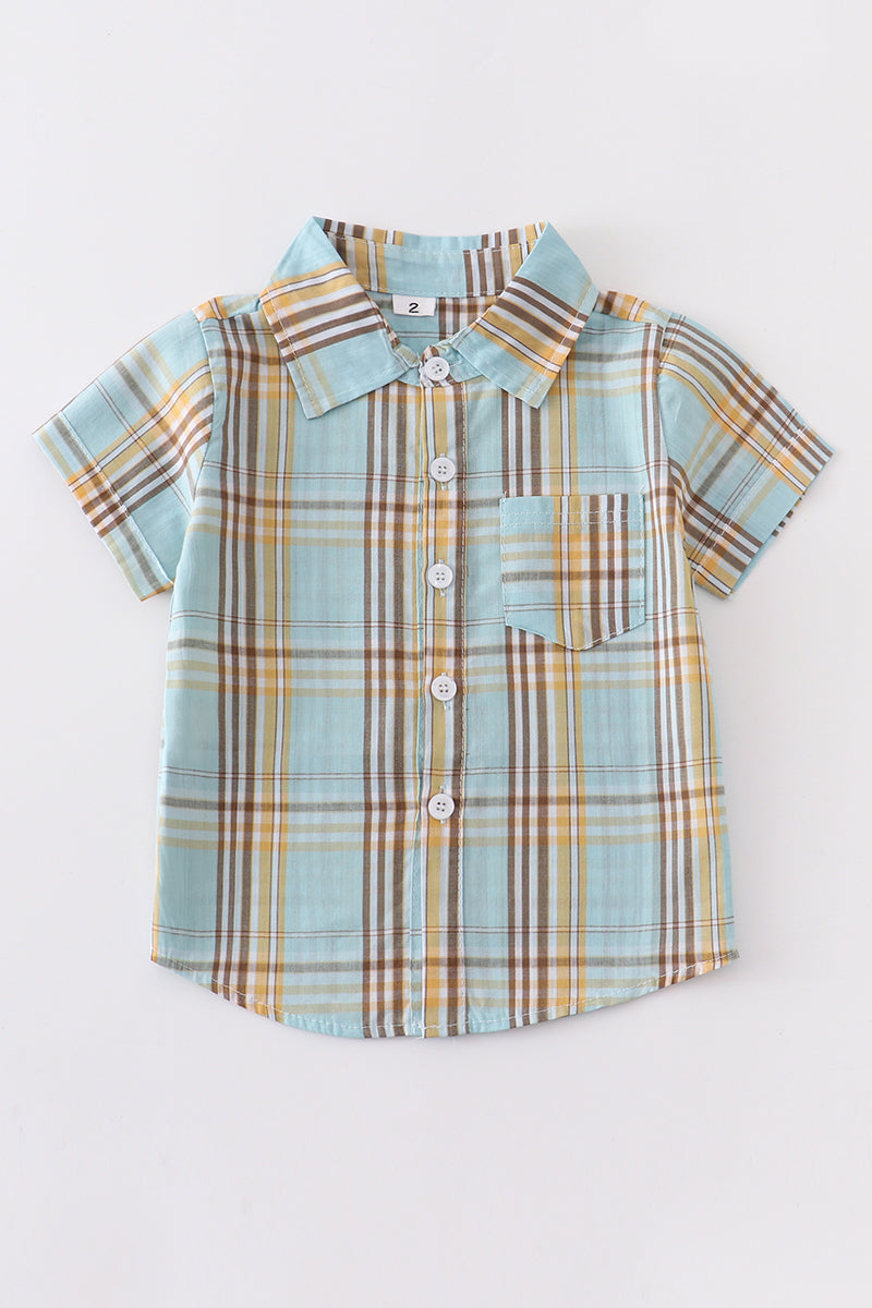 Mint plaid button down boy shirt