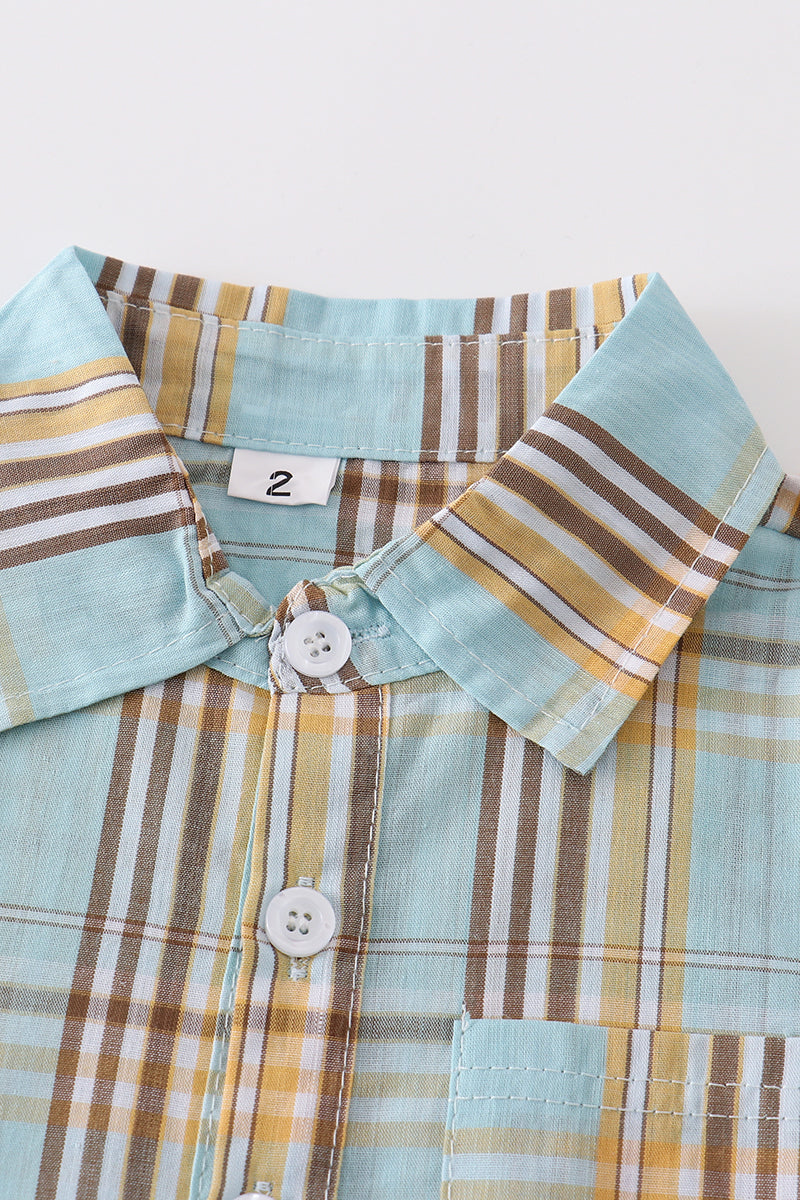 Mint plaid button down boy shirt