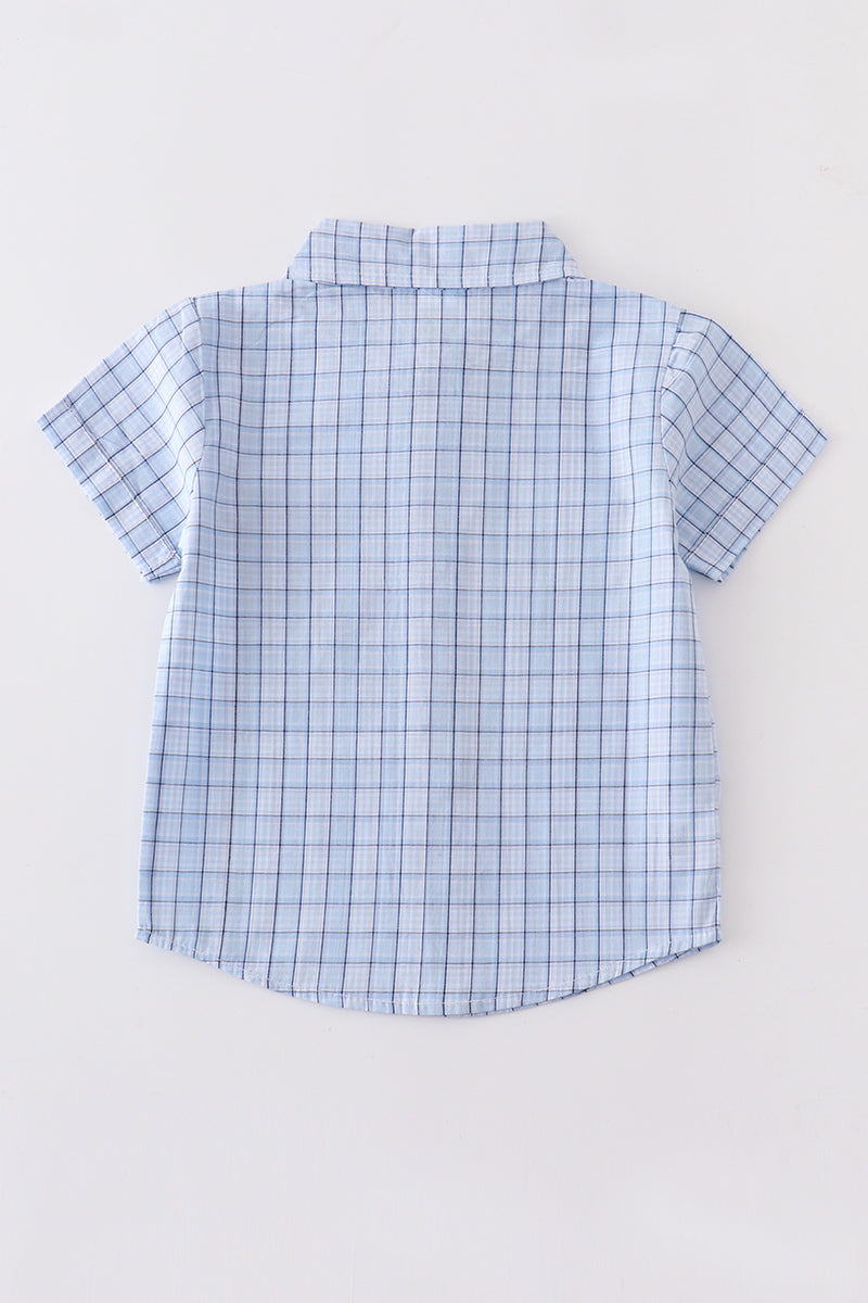 Blue plaid button-down boy shirt