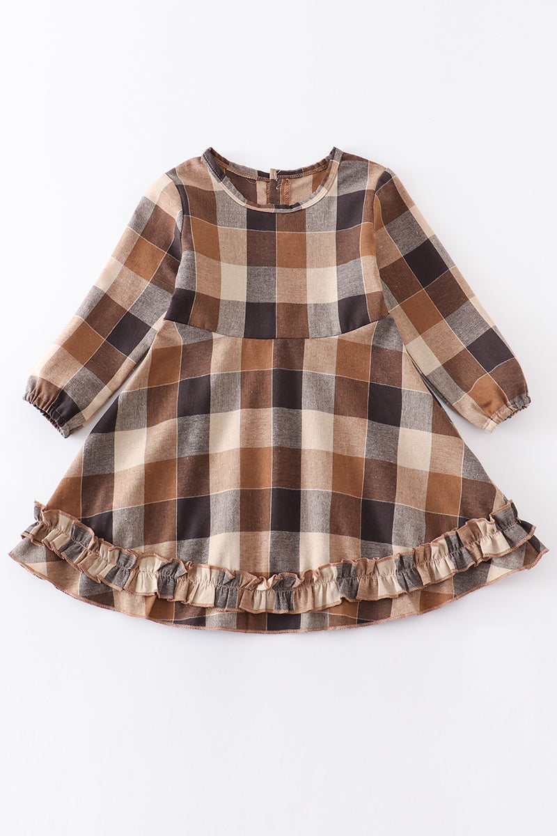 Brown plaid ruffle dress