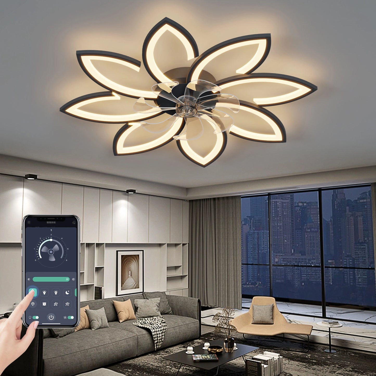 35 Inch Ceiling Fan with Lights Remote Control Dimmable LED, 6 Gear Wind Speed Fan Light