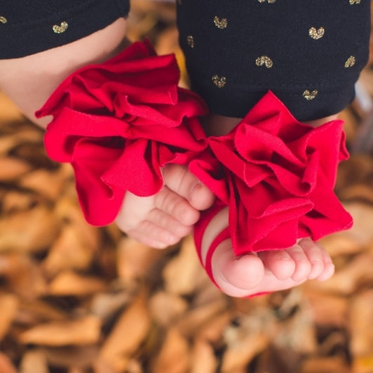 Red Floral ToeBlooms Handmade Heirloom Barefoot Baby Sandals