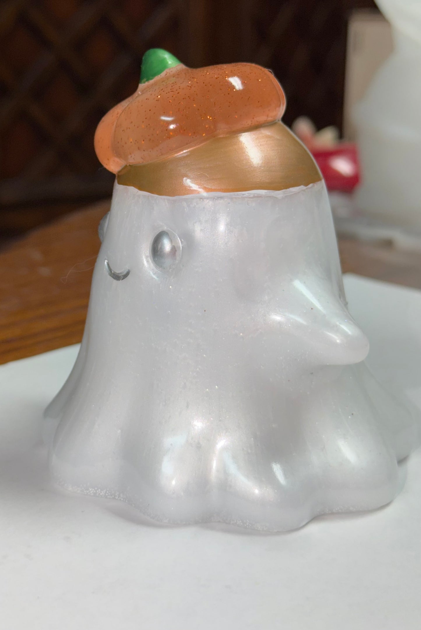 Ghost with pumpkin hat figurine