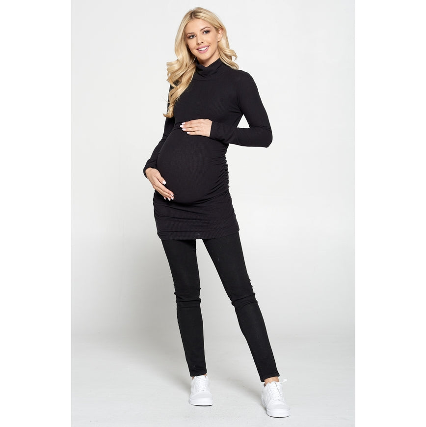 Side Ruched Breastfeeding Turtleneck Top-Made in USA