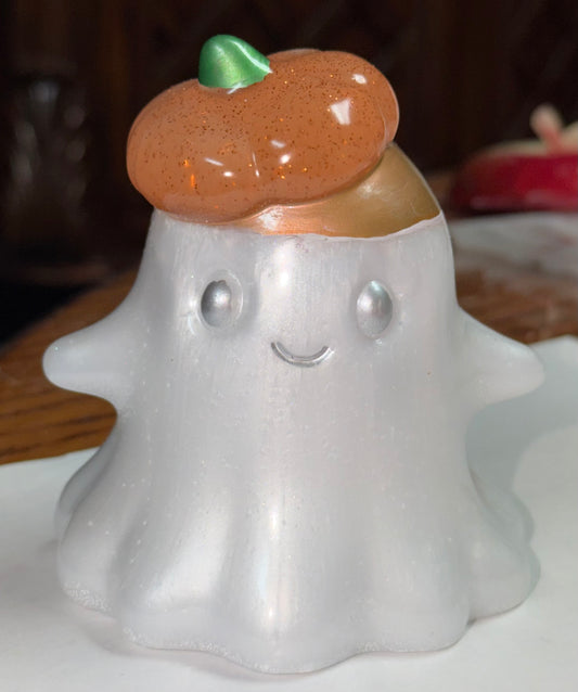 Ghost with pumpkin hat figurine