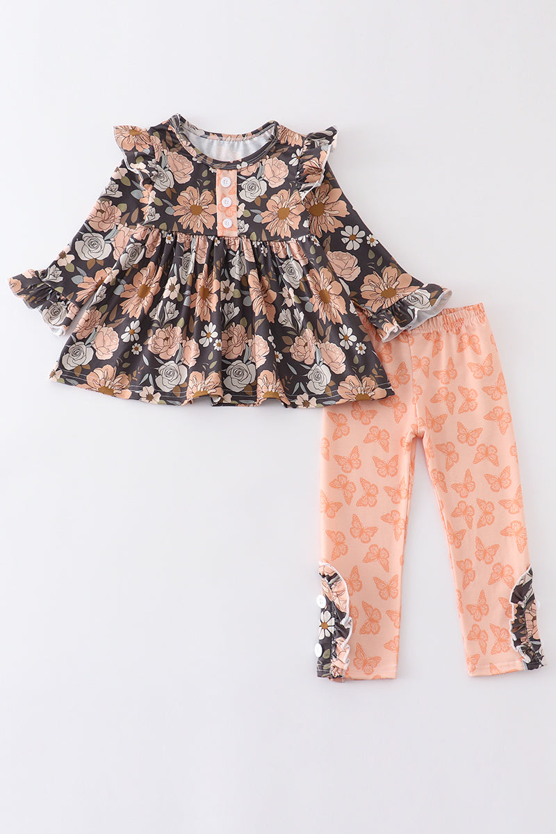 Floral print ruffle girl set