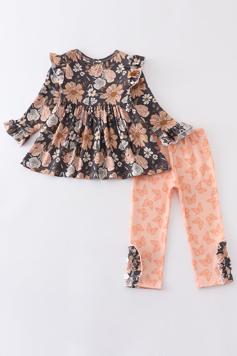 Floral print ruffle girl set