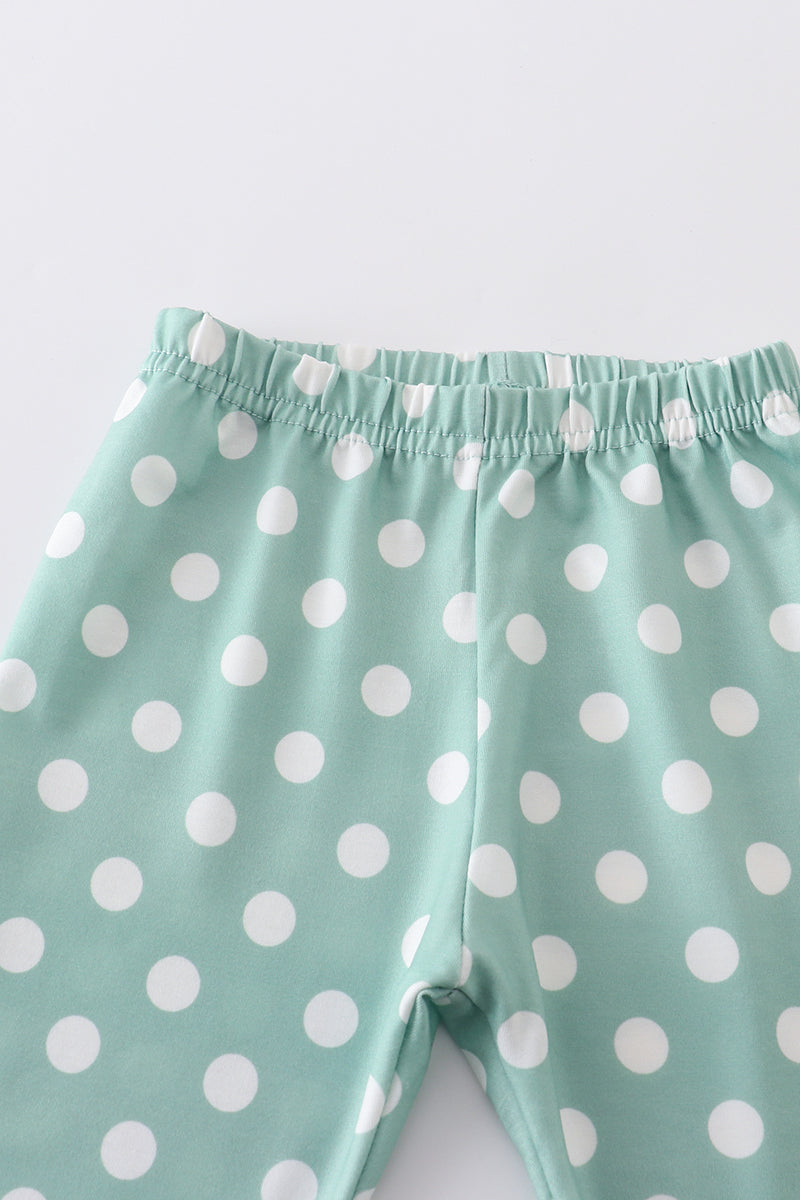 Green floral print dot girl set