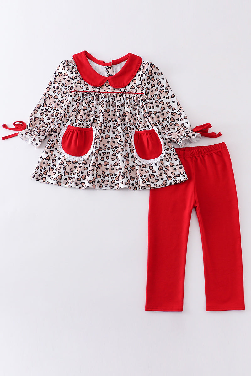 Red leopard valentine's day girl set