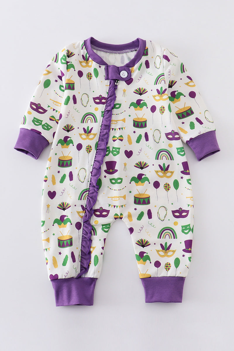 Mardi Gras embroidery baby romper