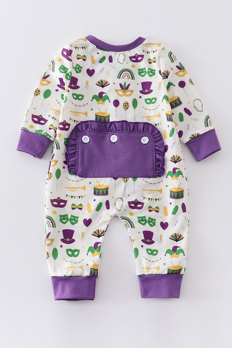 Mardi Gras embroidery baby romper