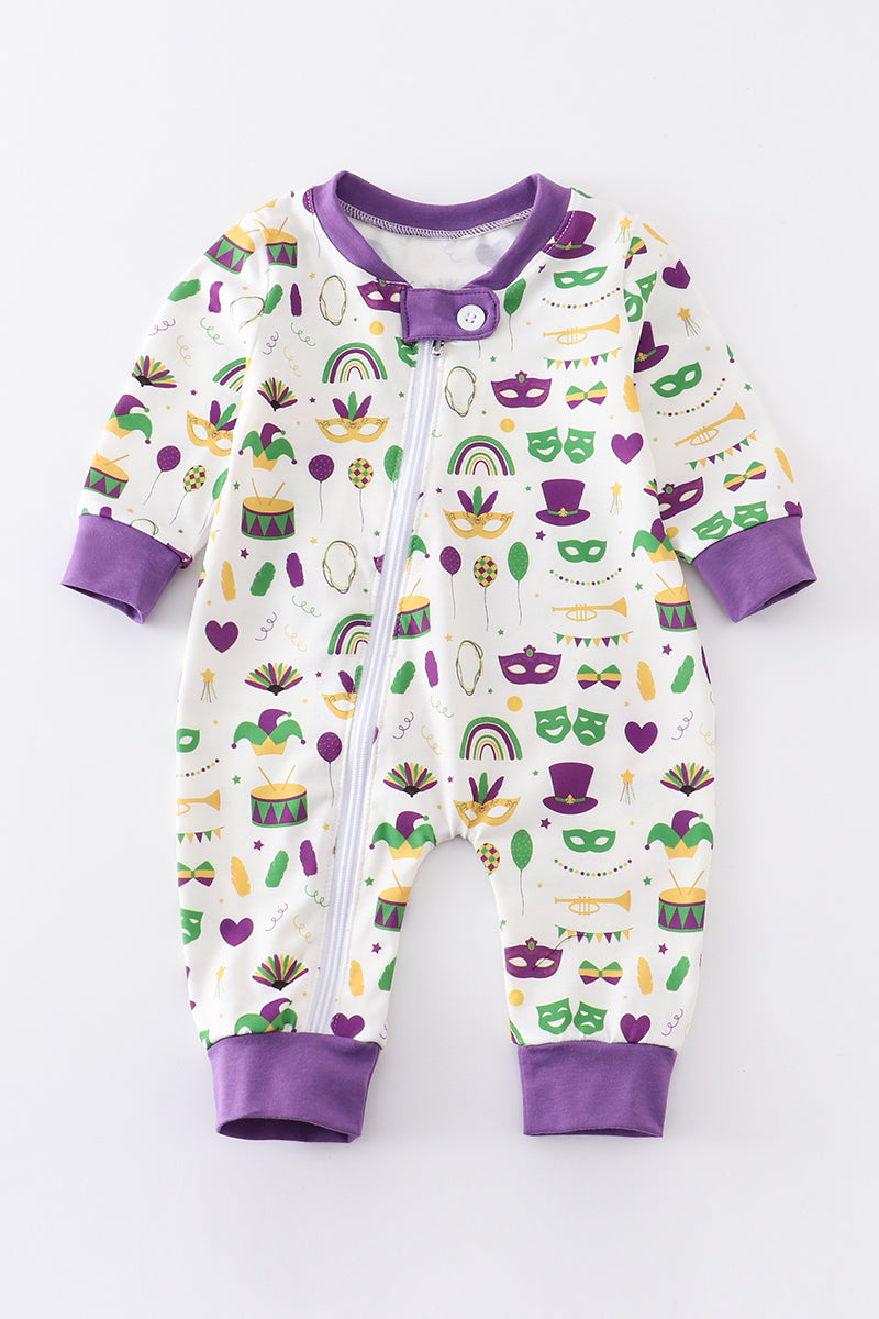 Mardi Gras embroidery boy romper