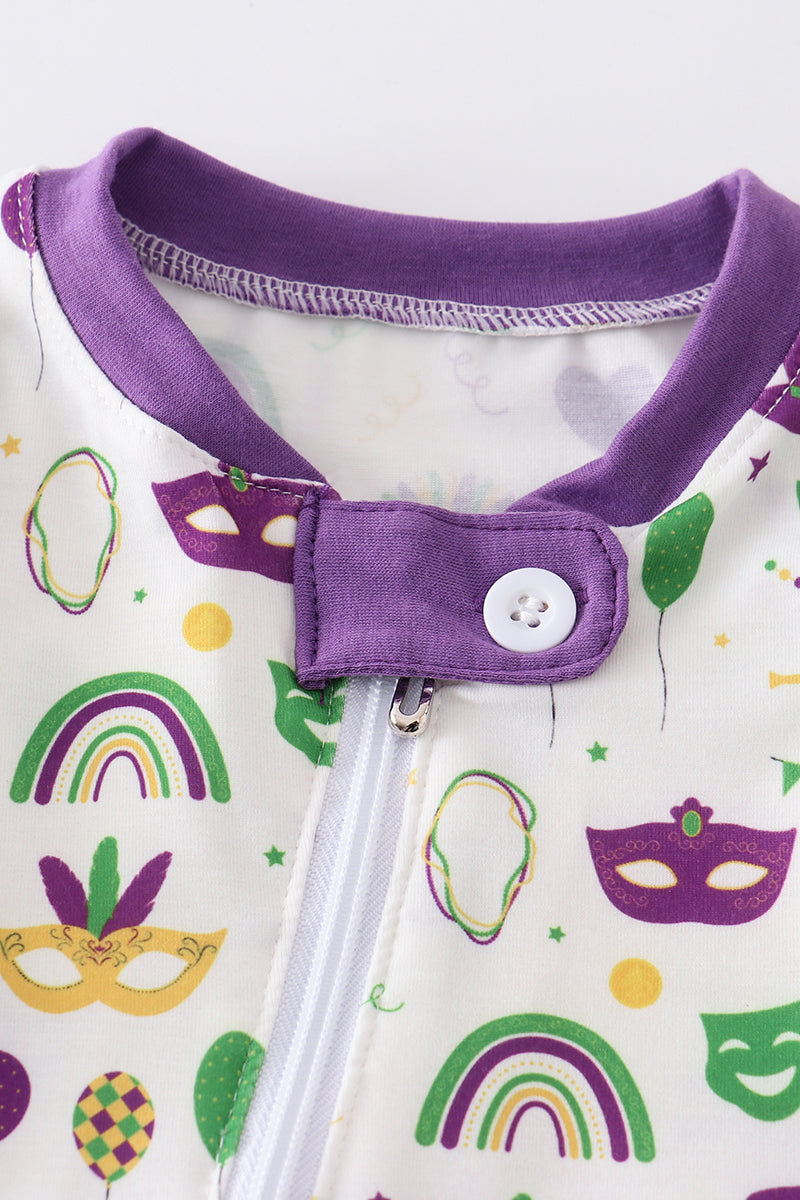 Mardi Gras embroidery boy romper