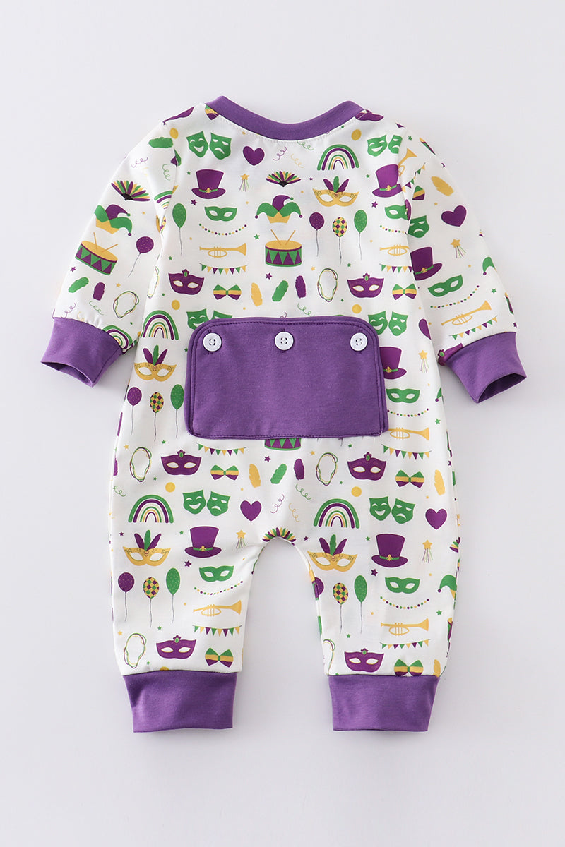 Mardi Gras embroidery boy romper