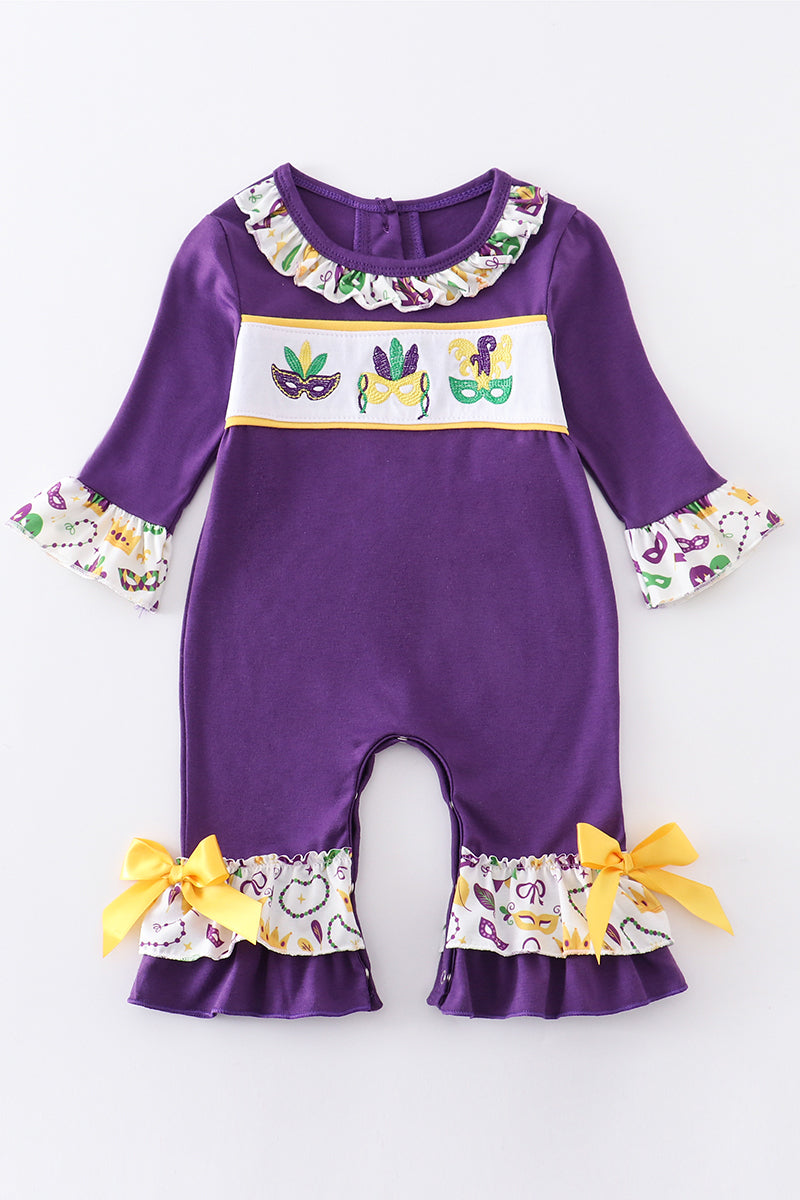 Mardi Gras embroidery girl romper