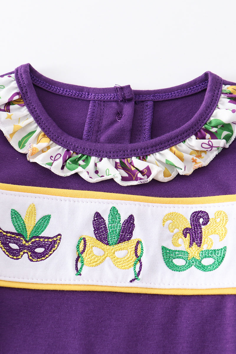 Mardi Gras embroidery girl romper