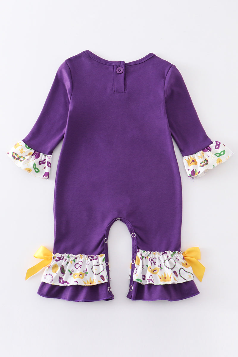 Mardi Gras embroidery girl romper