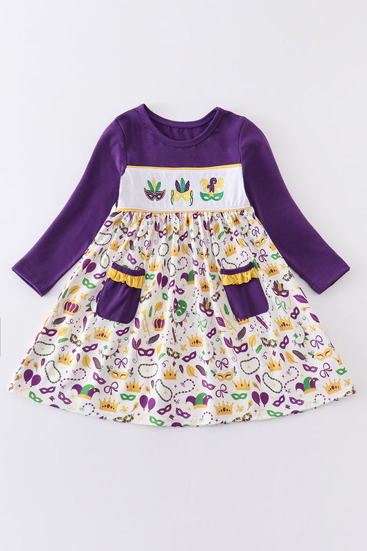 Mardi Gras embroidery girl dress