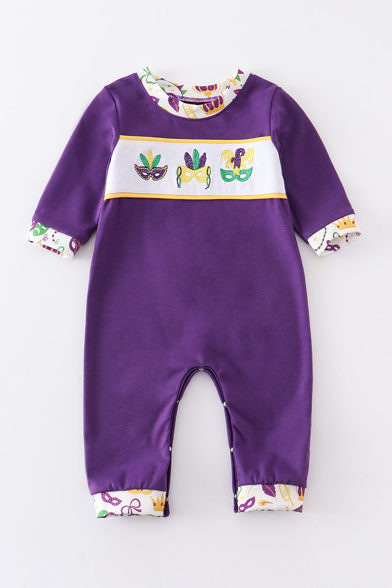 Mardi Gras embroidery boy romper