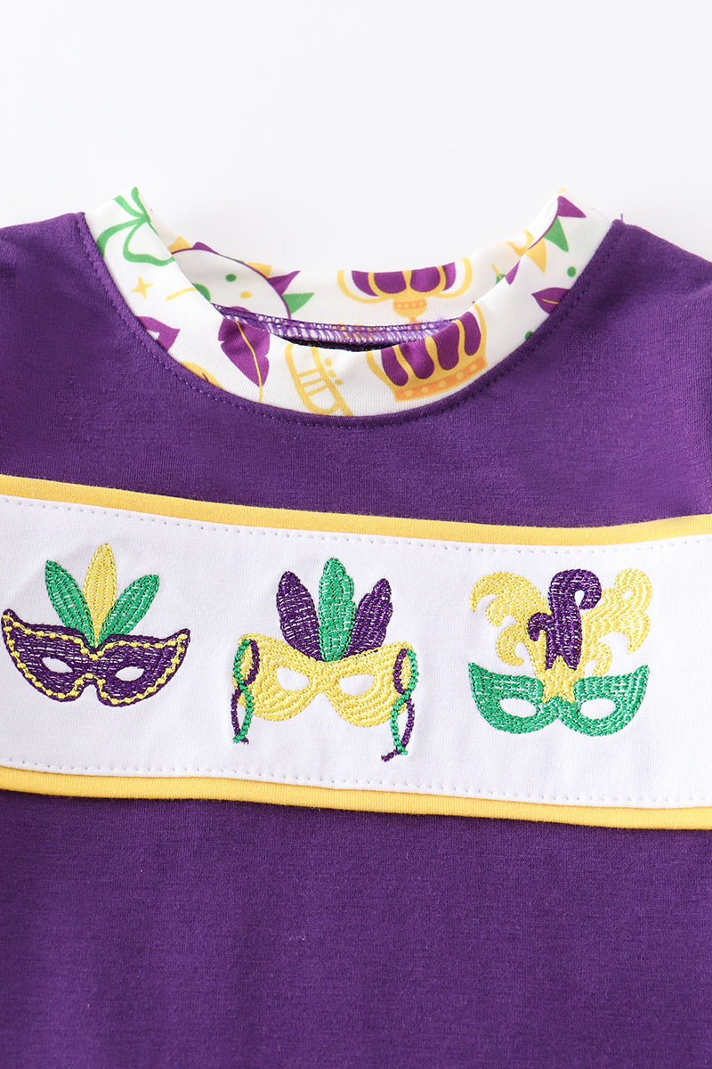 Mardi Gras embroidery boy romper