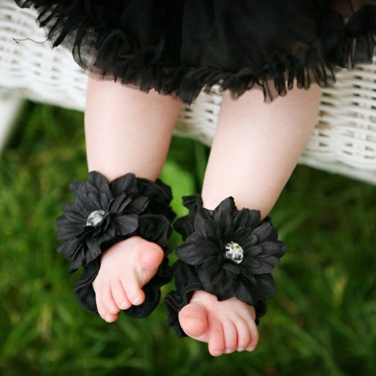 Black Flower ToeBlooms Handmade Heirloom Barefoot Baby Sandals