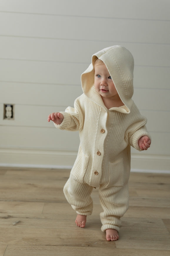 Cloud Cream Hooded Knit Playsuit