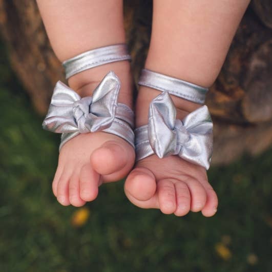 Silver Metallic ToeBlooms Handmade Heirloom Barefoot Baby Sandals