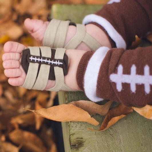 Football Toebuds Handmade Heirloom Barefoot Baby Sandals