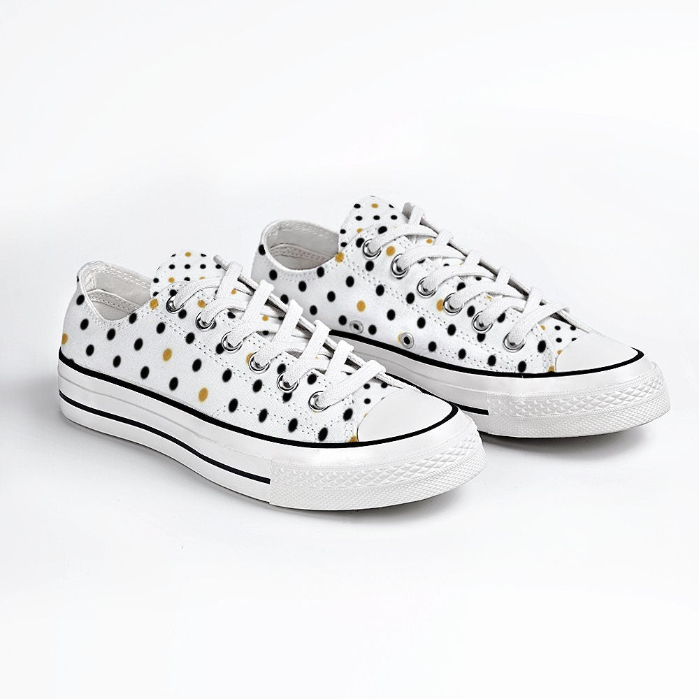 Black & Gold Polka Dot Low Top Canvas Shoes