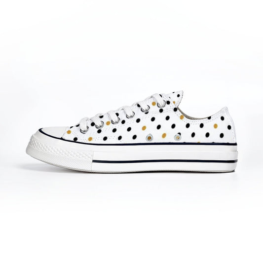 Black & Gold Polka Dot Low Top Canvas Shoes