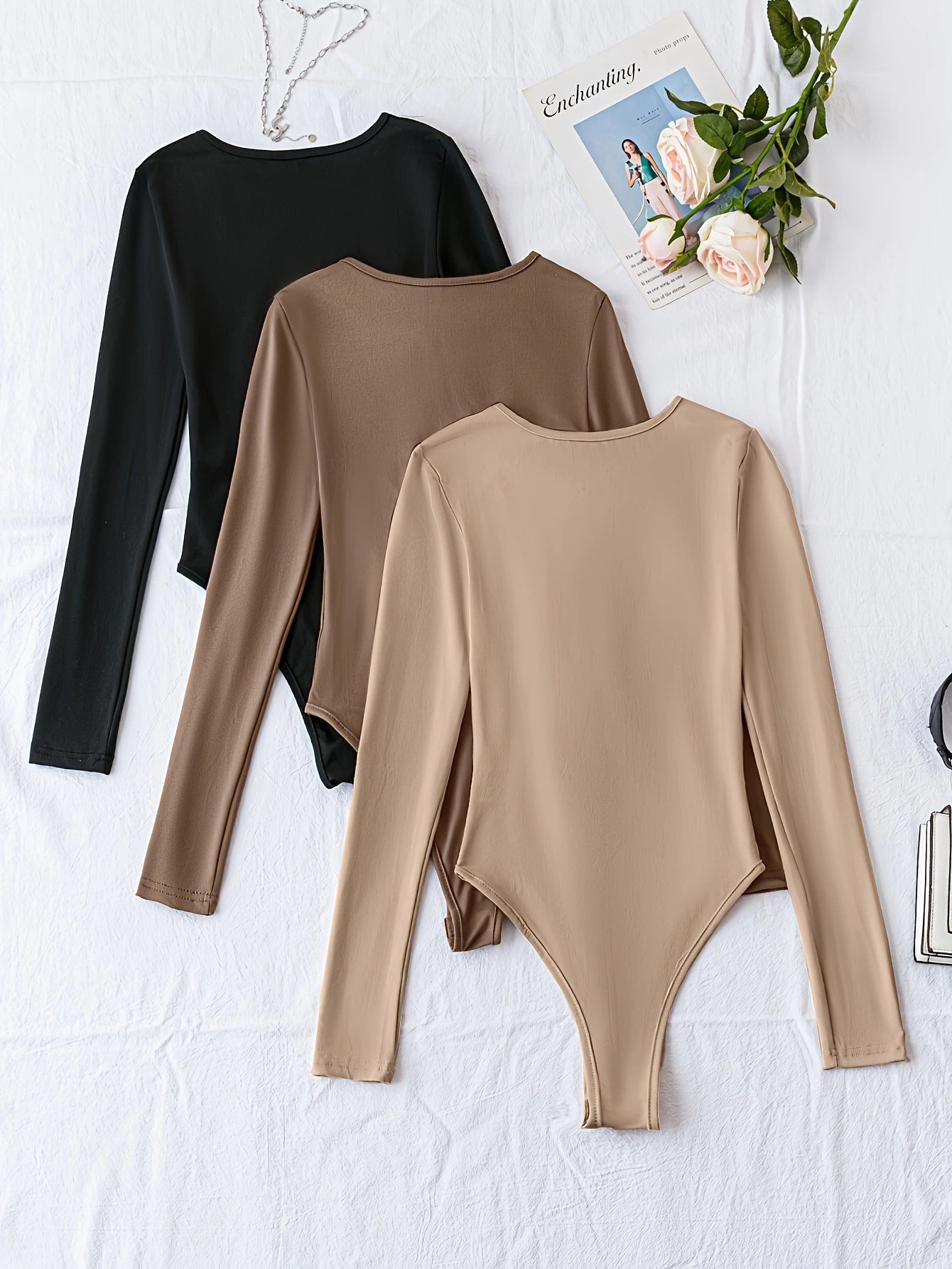 Casual Long Sleeve One-Piece Bodysuit Women's Clothing