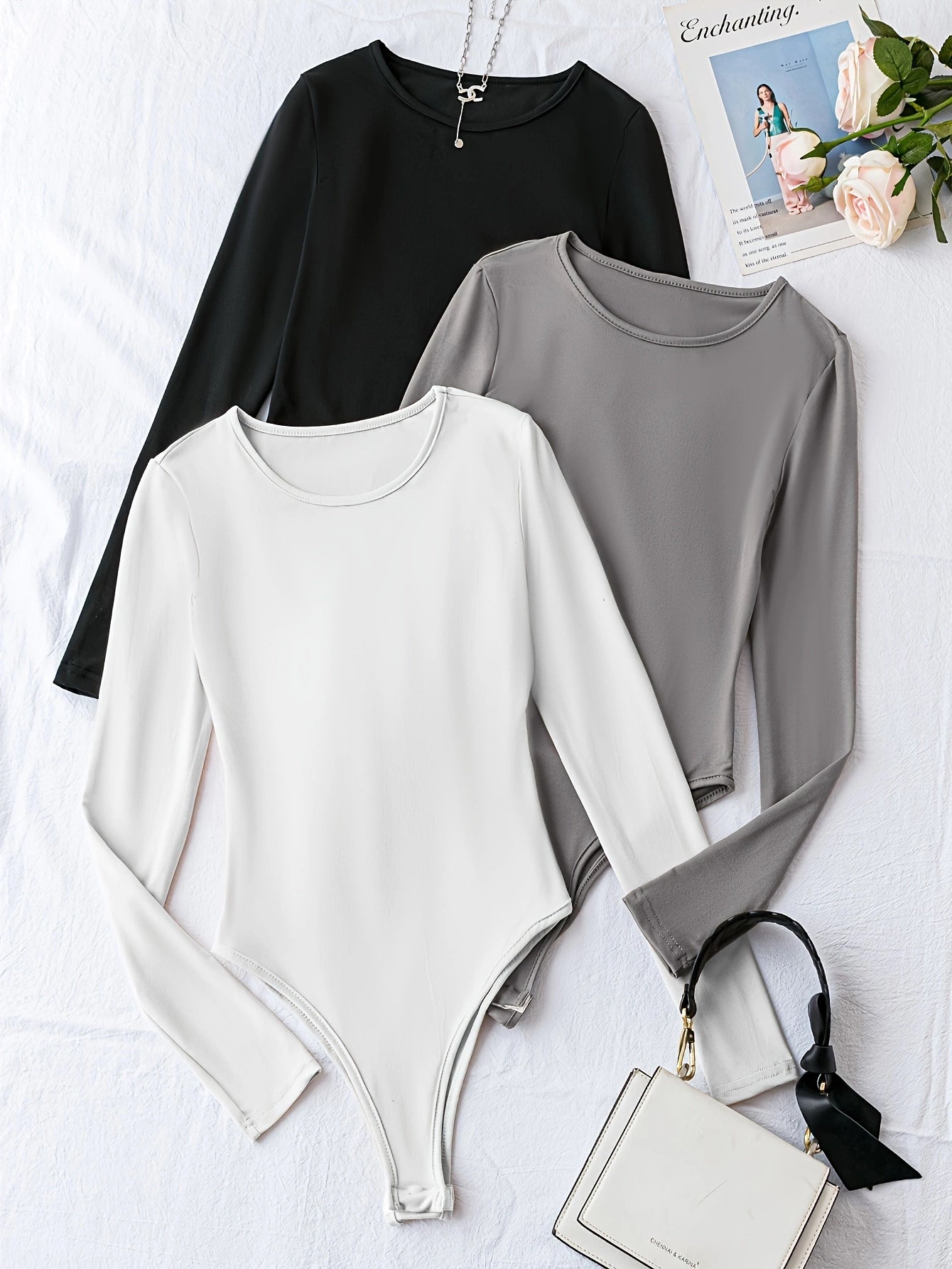 Casual Long Sleeve One-Piece Bodysuit Women's Clothing