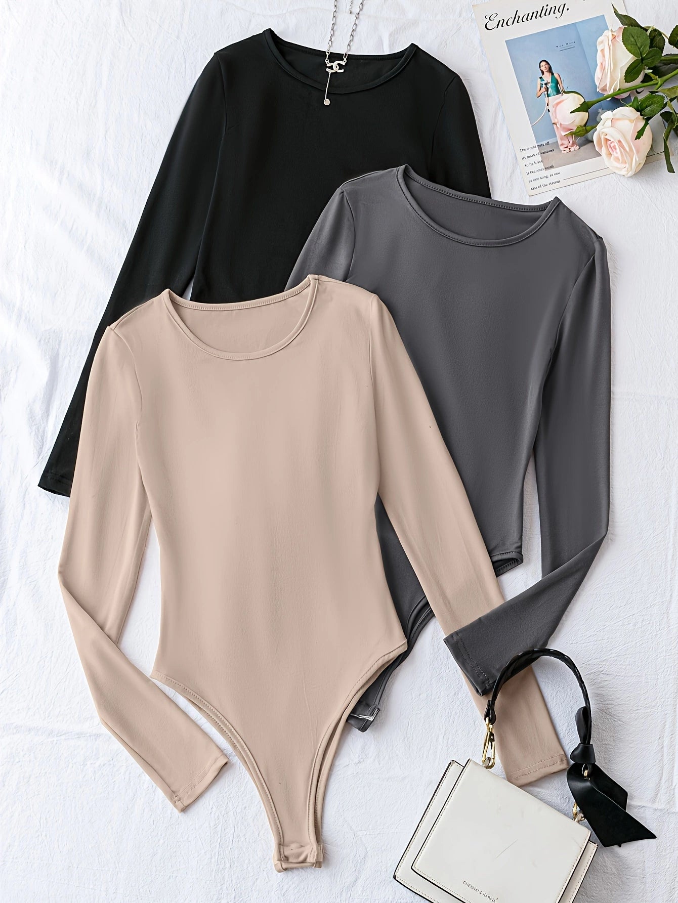 Casual Long Sleeve One-Piece Bodysuit Women's Clothing