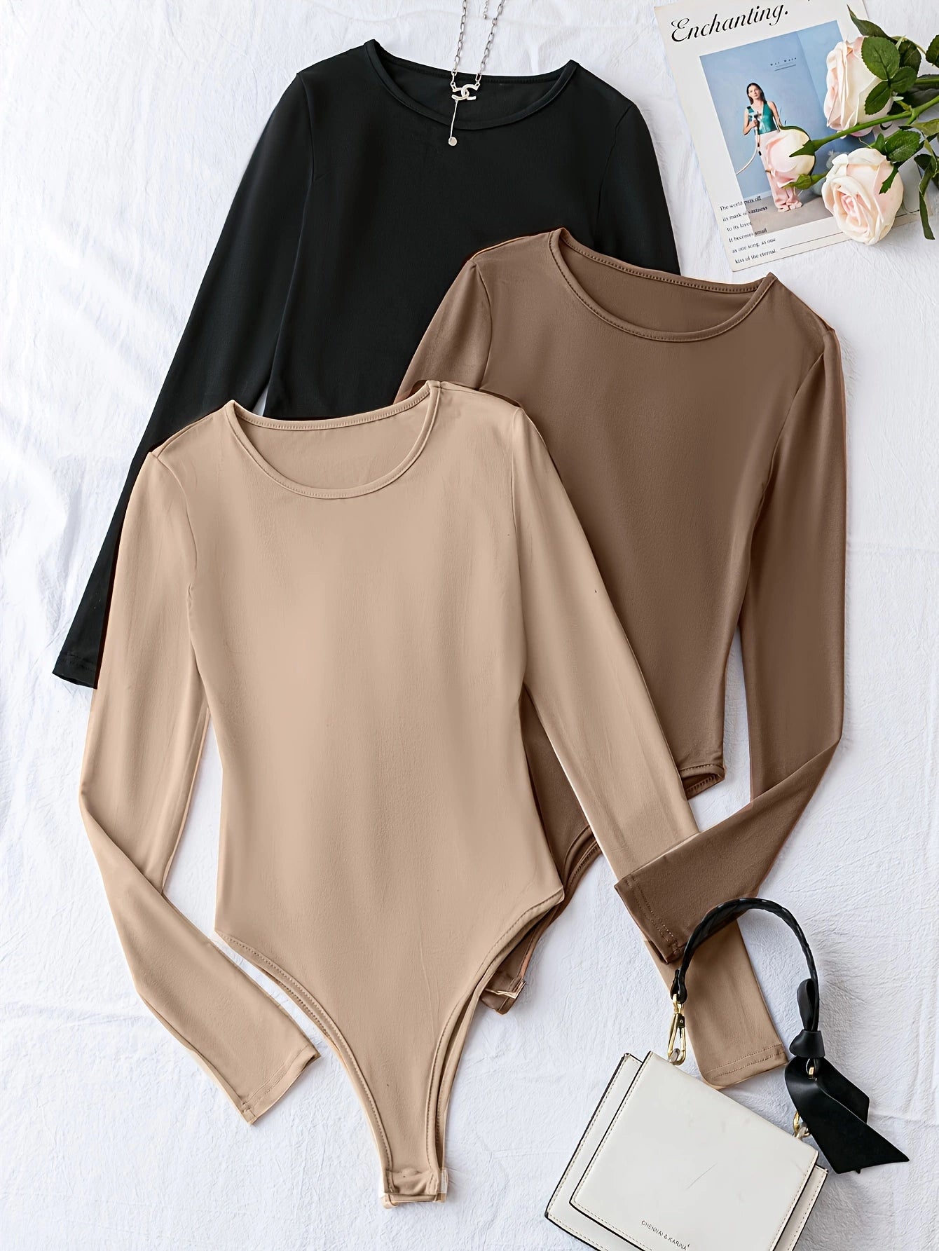 Casual Long Sleeve One-Piece Bodysuit Women's Clothing